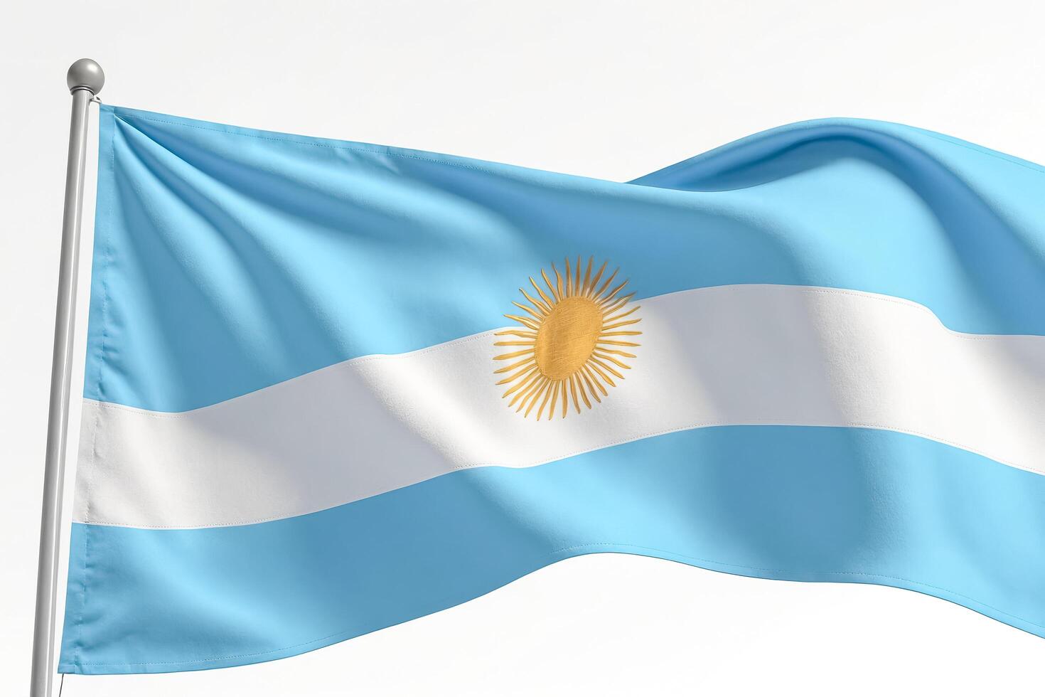 Waving Argentinian Flag with White Background photo