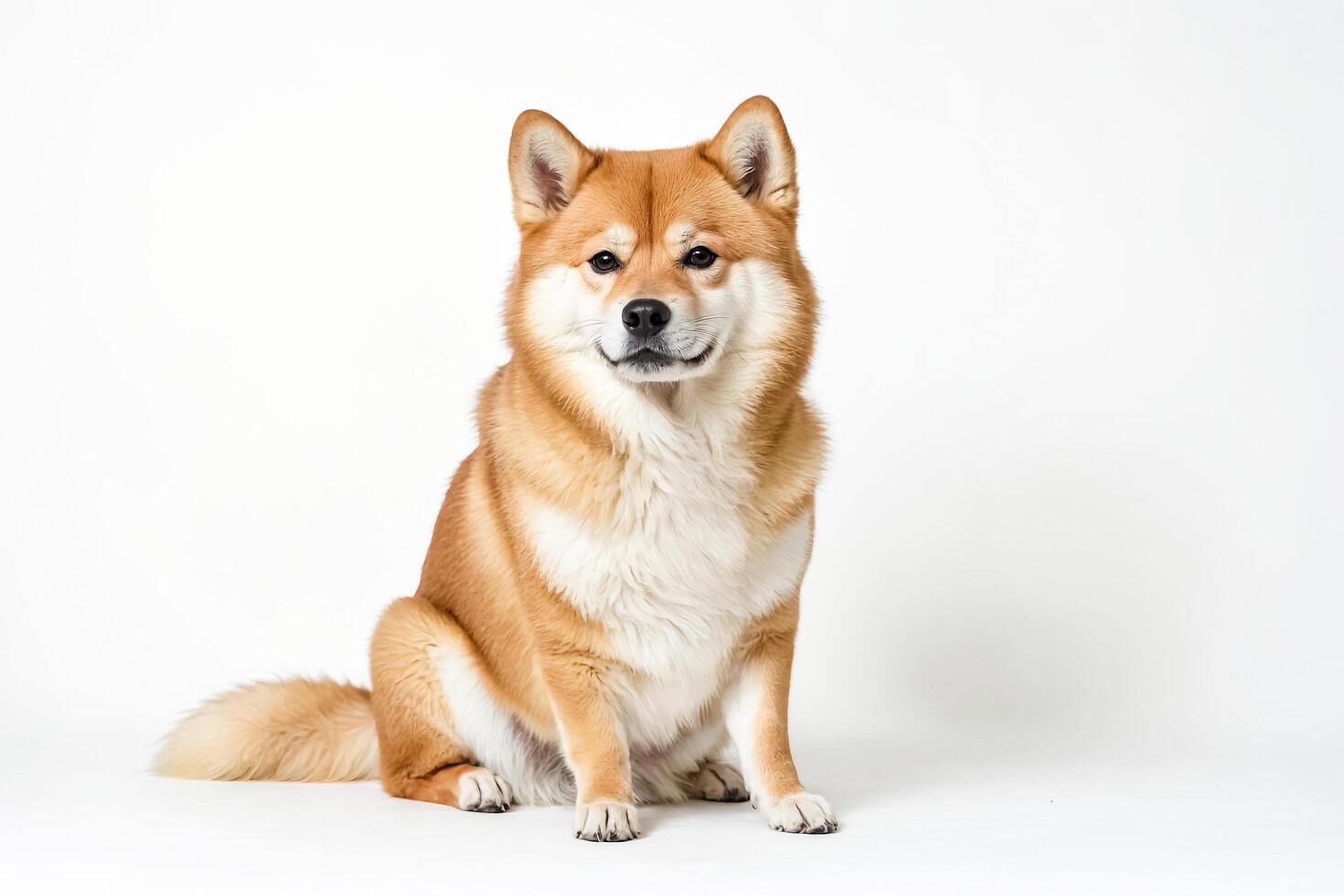 Adorable Red Shiba Inu Puppy Sitting on White Background photo