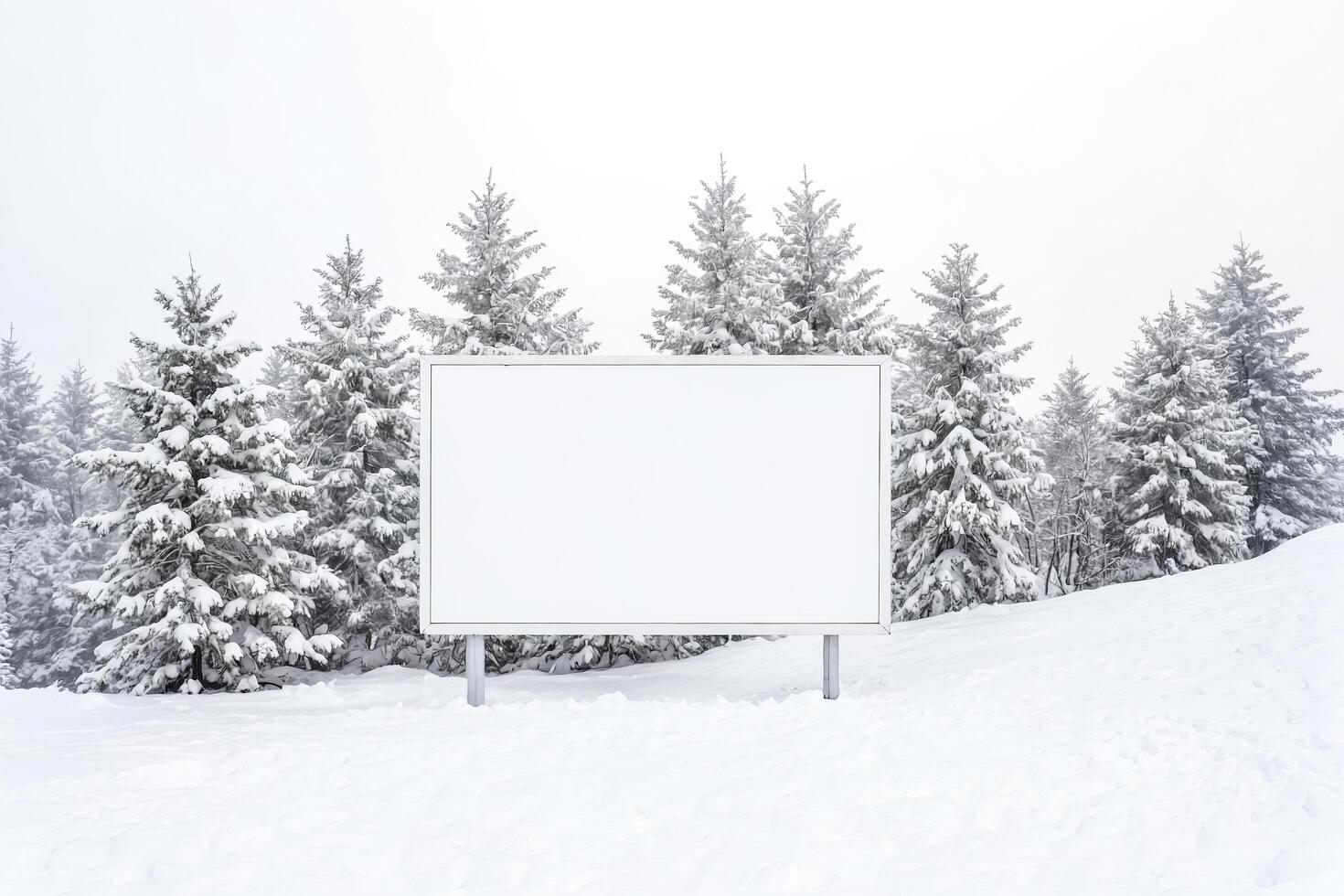 Blank Billboard in Snowy Forest photo