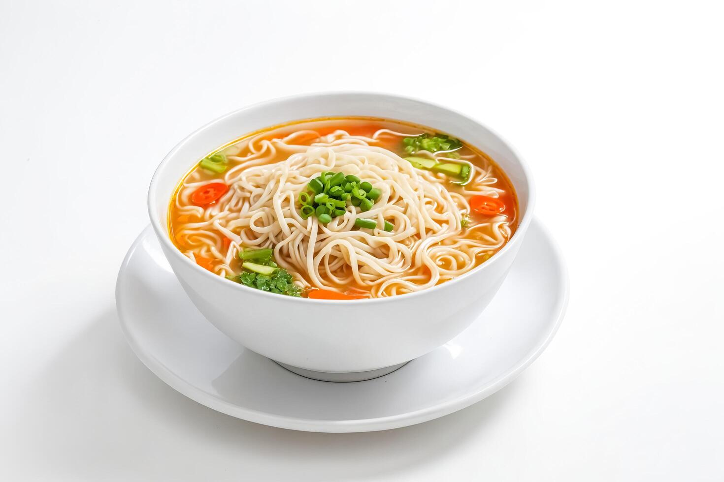 Close-up of a Bowl of Noodle Soup with Vegetables photo