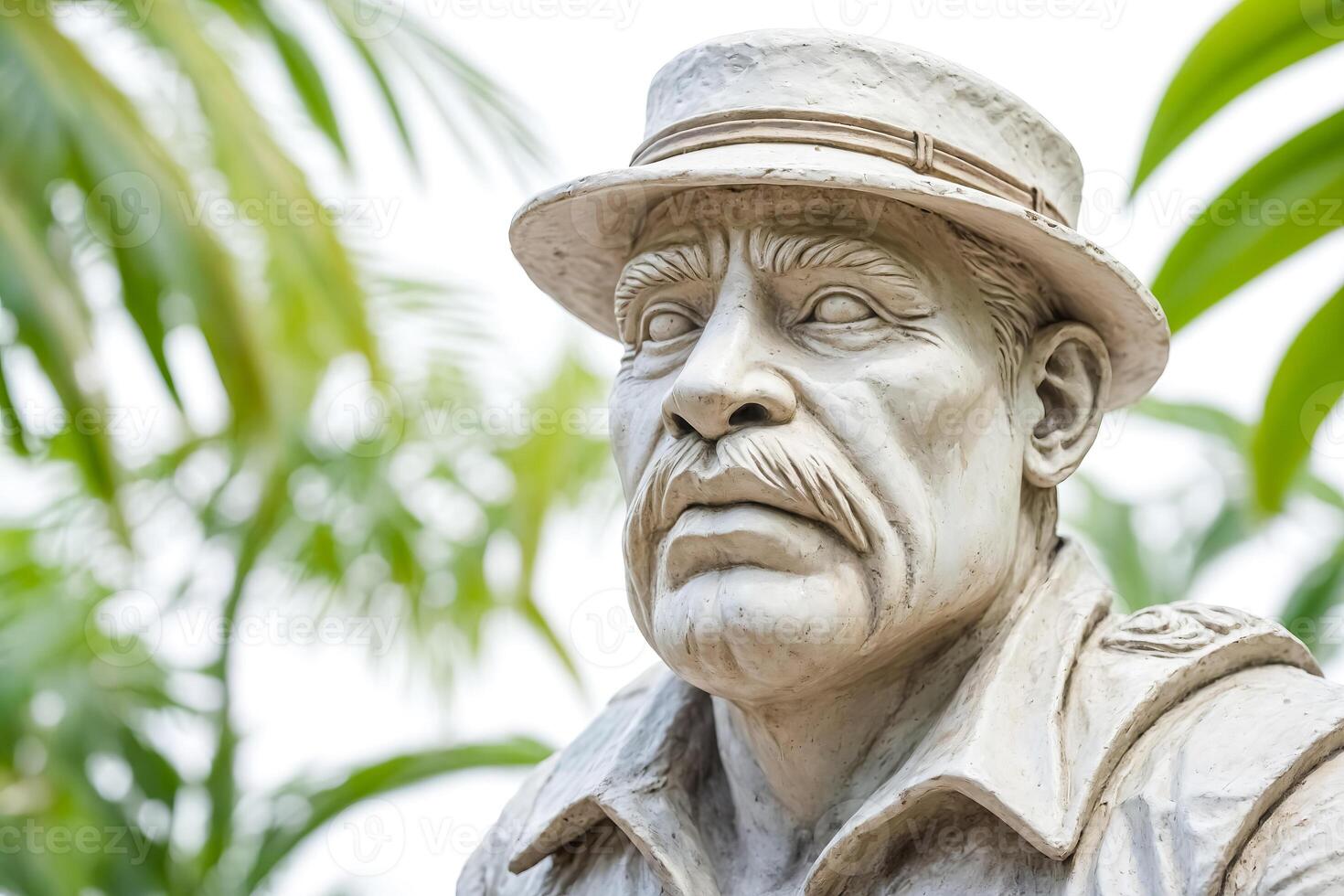 Close-up of a White Stone Sculpture of a Man in a Hat photo