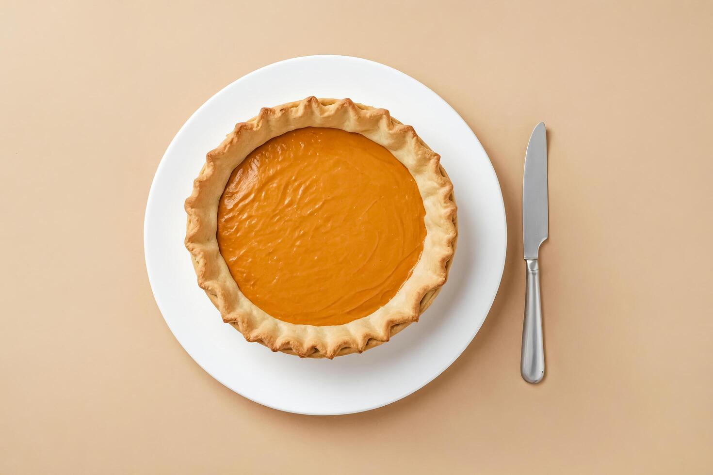 Pumpkin Pie on a White Plate with a Knife photo