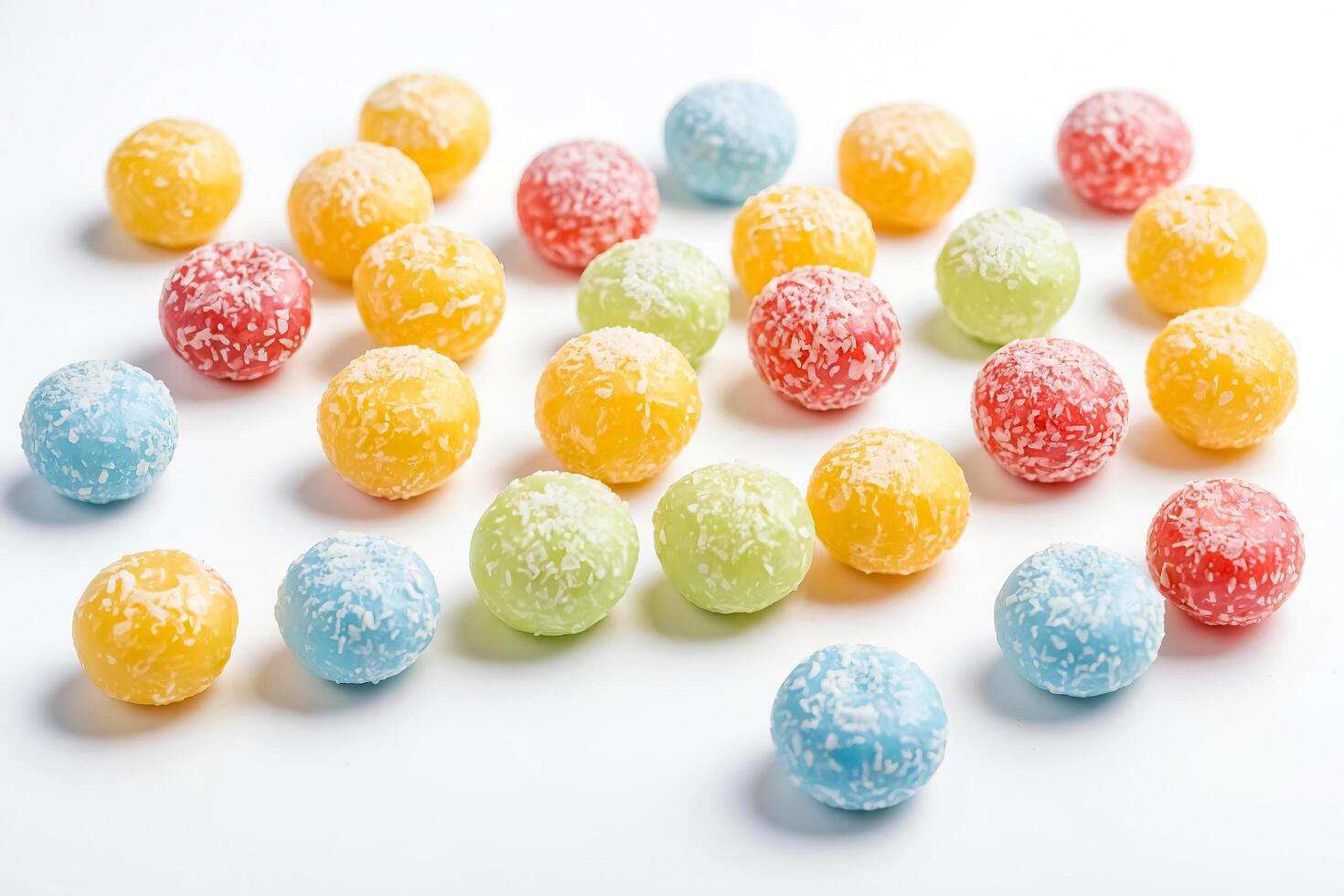 Colorful Coconut Candy on White Background photo