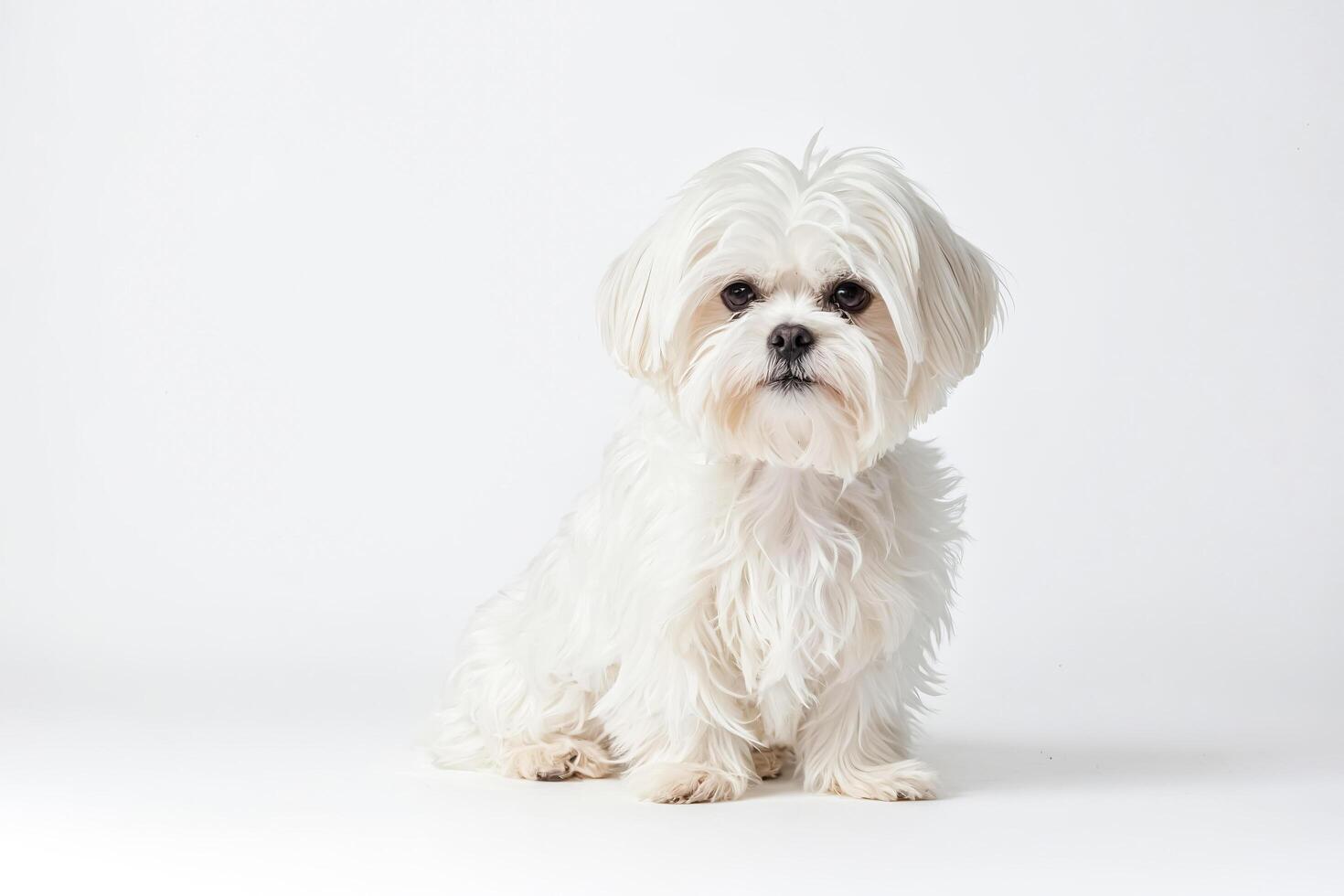 White Maltese Dog Sitting on White Background photo