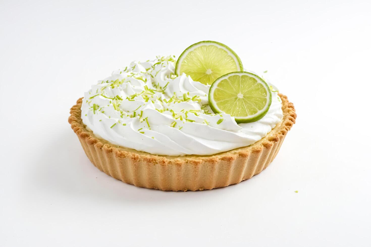 Key Lime Pie with Whipped Cream and Lime Slices photo