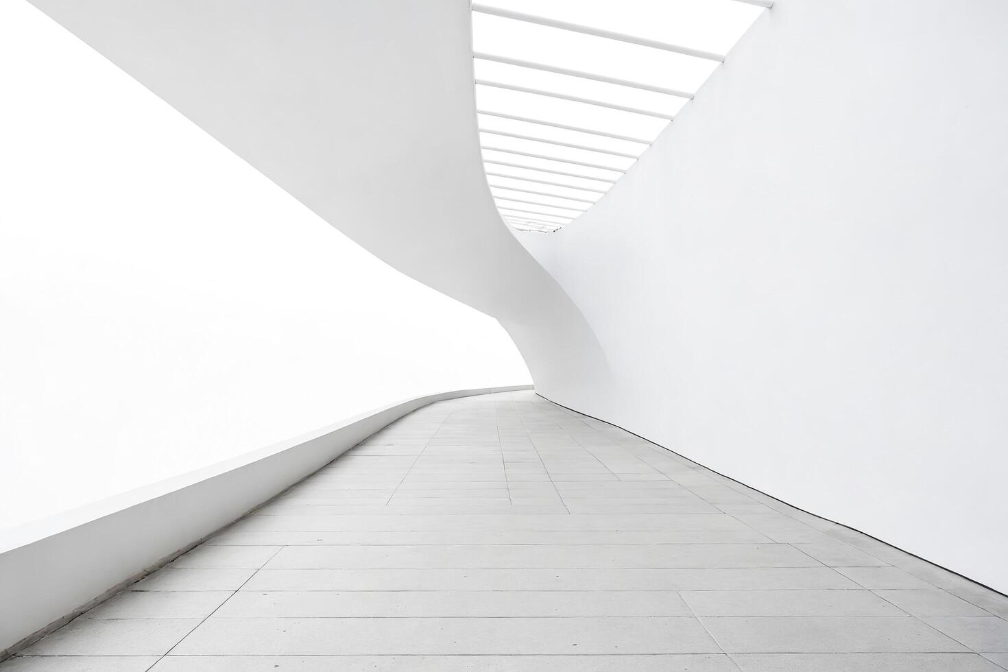 Modern Minimalist White Architecture, Curved Walls and Geometric Ceiling photo