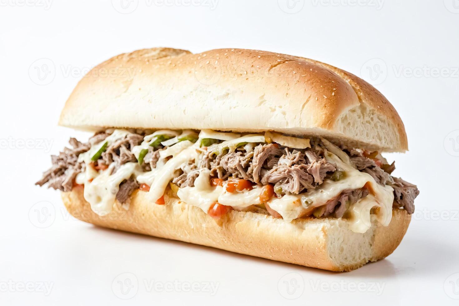 Closeup of a Philly Cheesesteak Sandwich photo