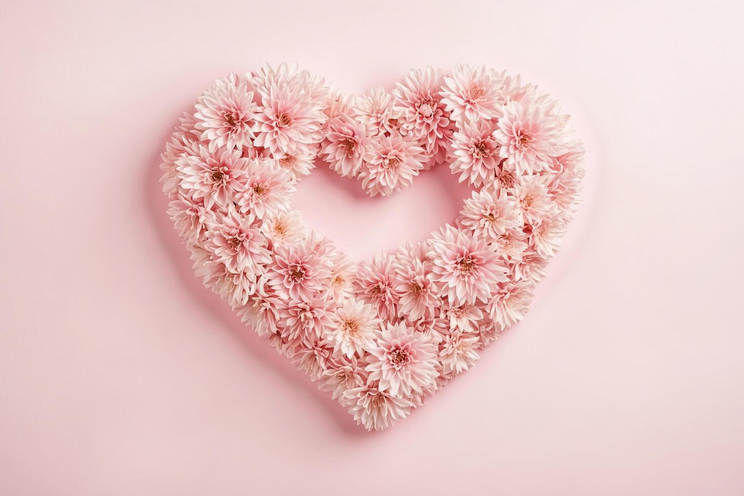 Pink Flowers in Heart Shape on Pink Background photo