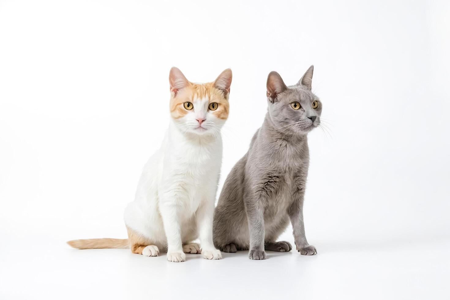 Two Cats Sitting Side by Side on White Background photo