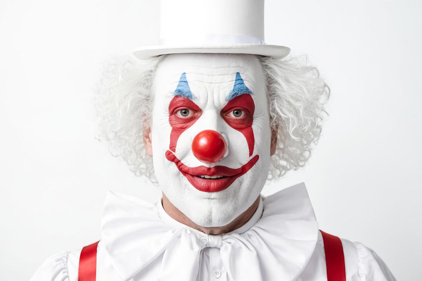 Close up portrait of a clown with a big red nose photo