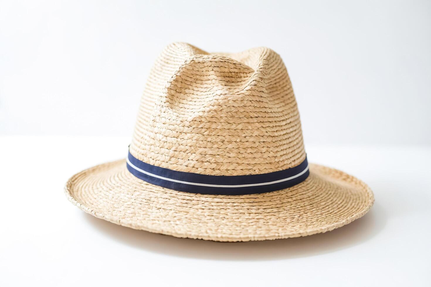 Straw Hat with Blue Ribbon photo