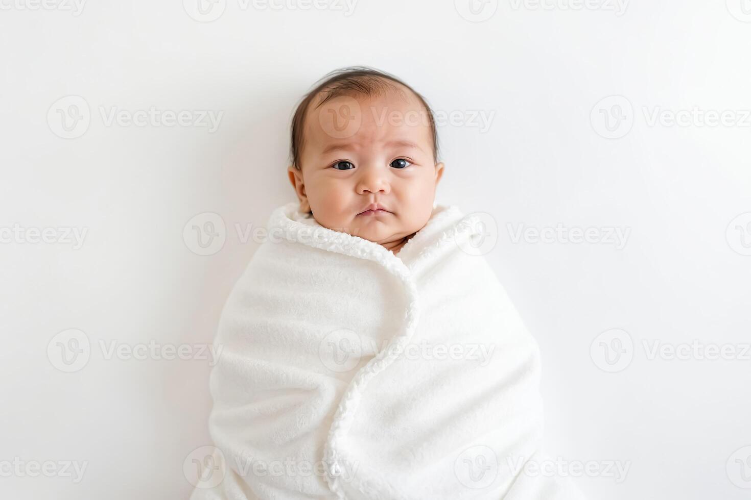 Adorable Baby Wrapped in a White Blanket photo