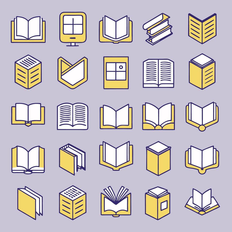 Book icon set. Outline book symbol. Library symbol in glyph. vector
