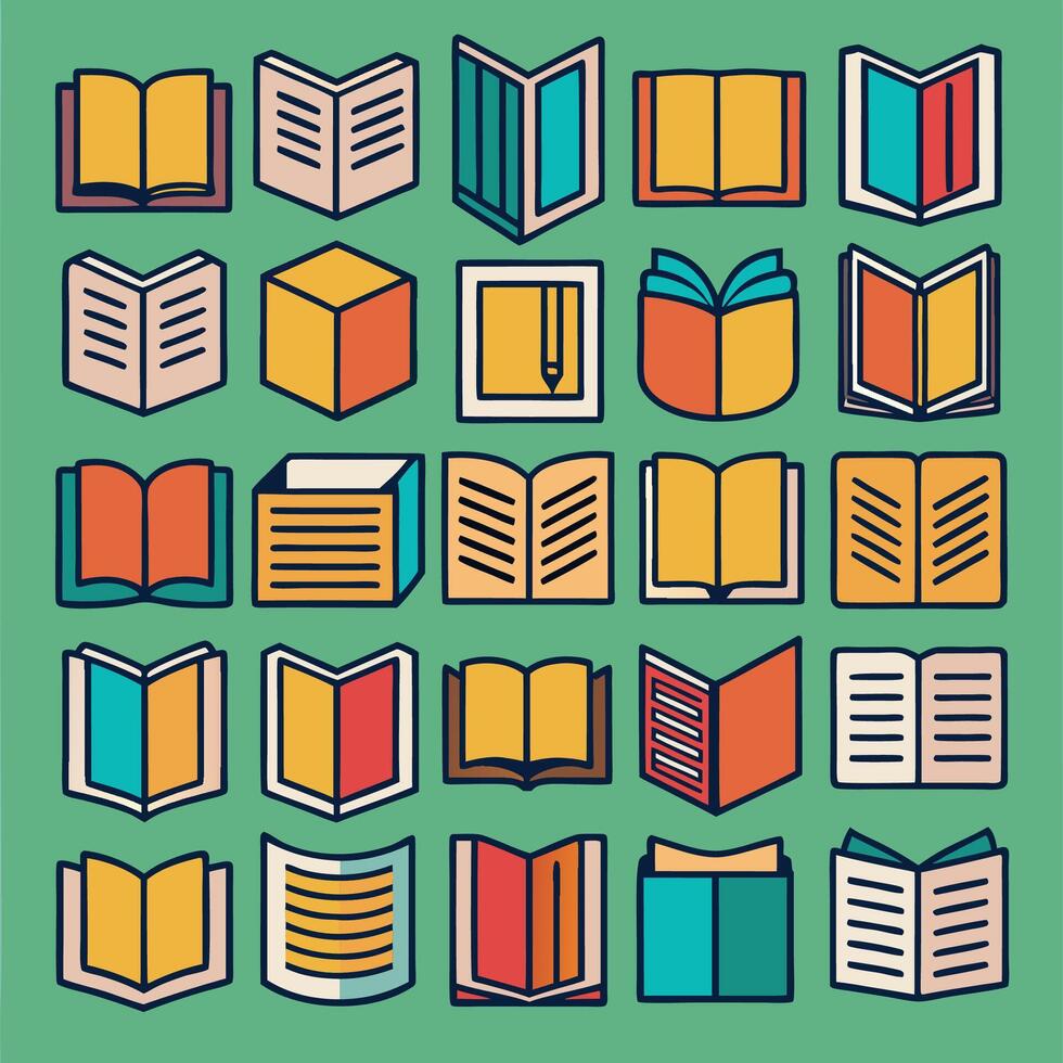Book icon set. Outline book symbol. Library symbol in glyph. vector