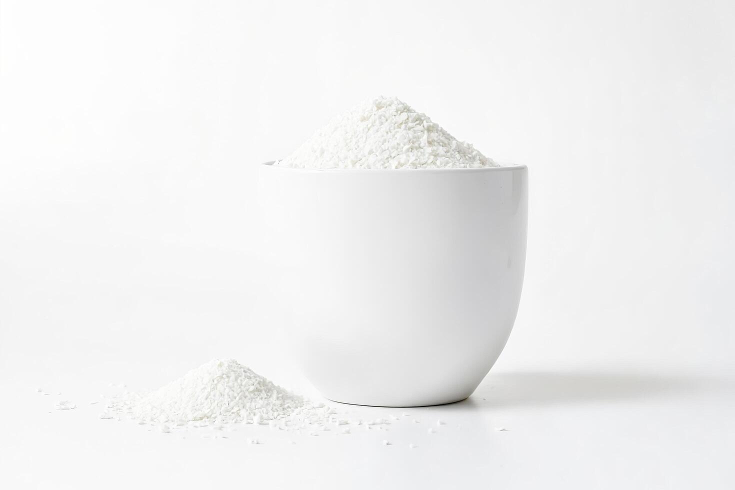 White Bowl Filled with White Flakes on White Background photo