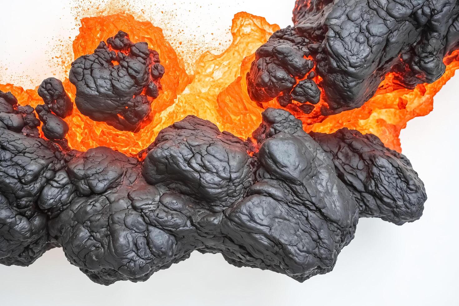 Black Lava Rocks Erupting From Hot Lava Flow photo