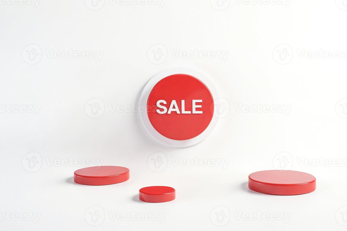Red sale button and podiums on white background photo