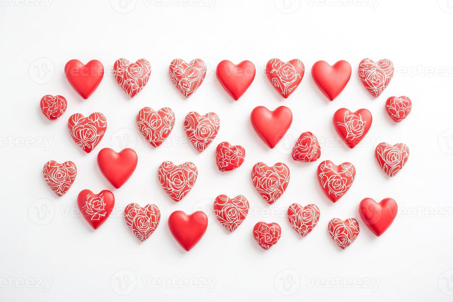 Red Hearts with White Floral Design photo
