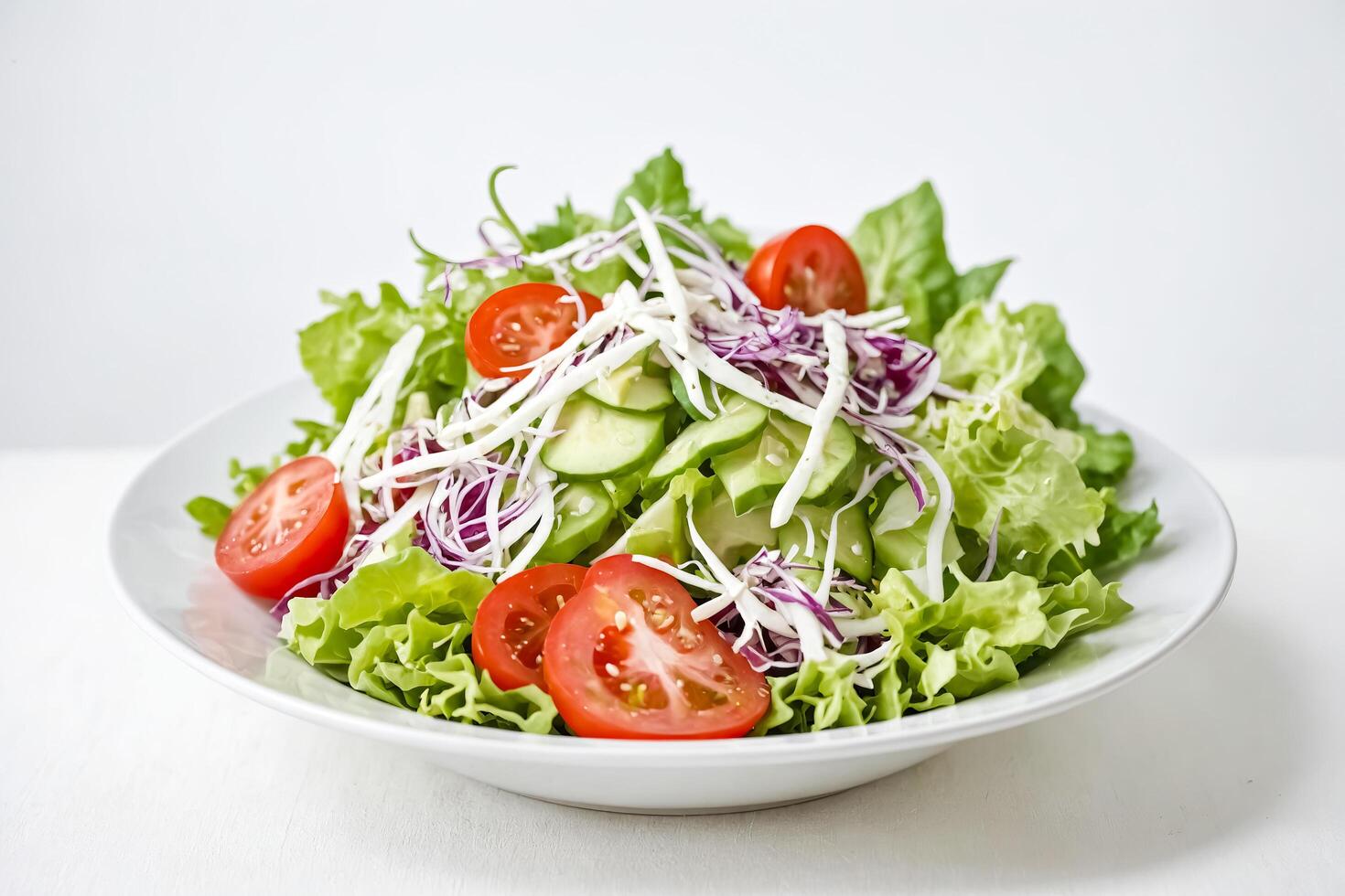 Fresh Green Salad with Tomatoes and Cucumbers photo
