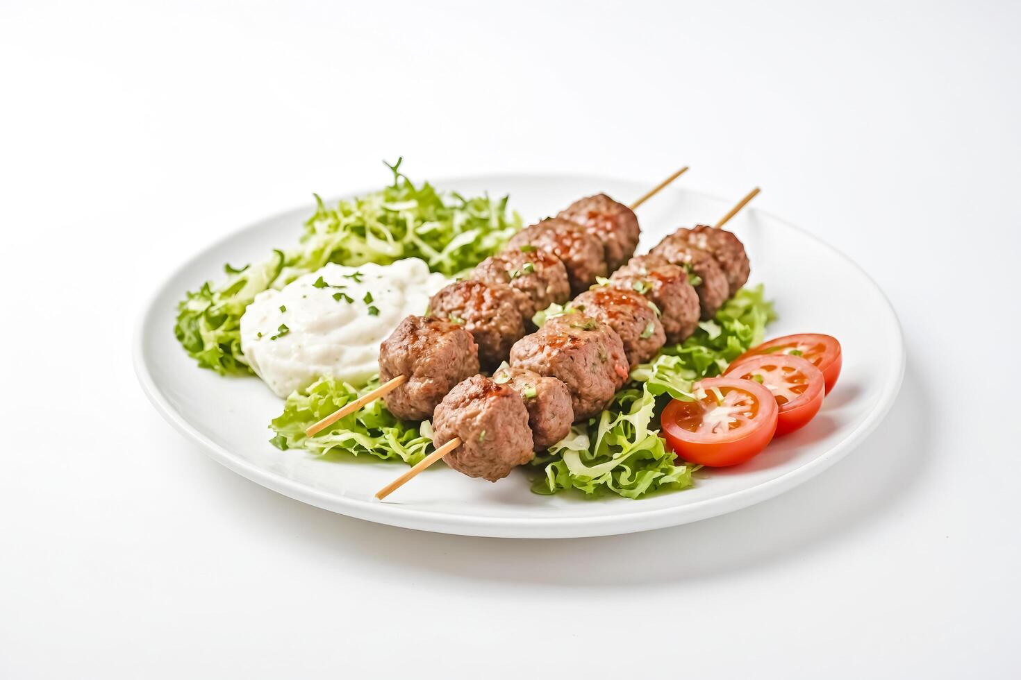 Grilled Meatballs with Salad and Tzatziki Sauce photo