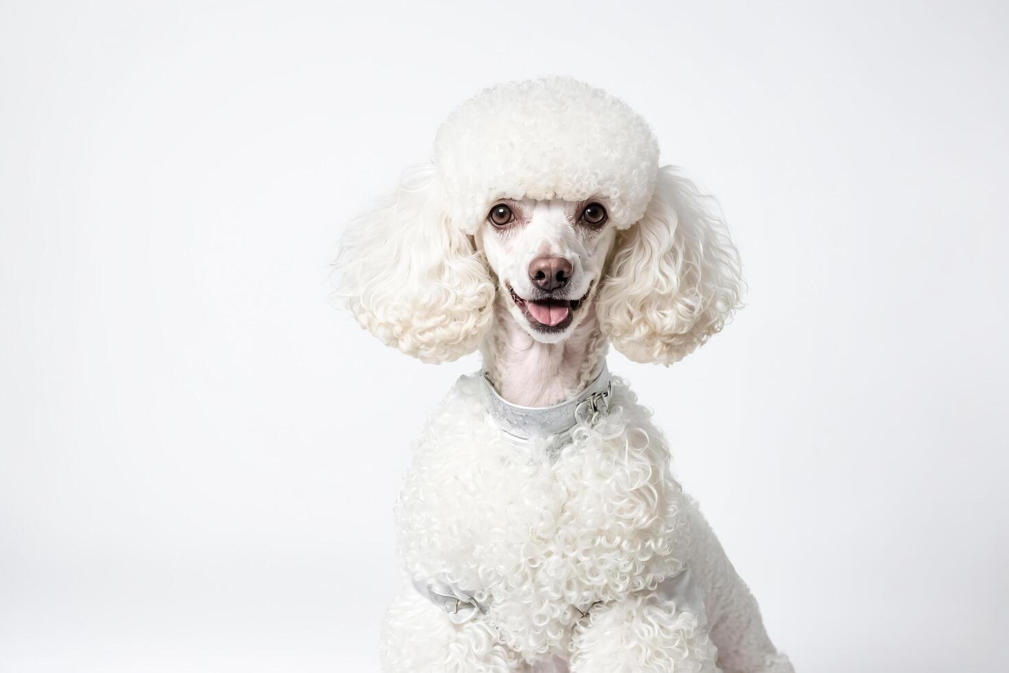 White Poodle Sitting on White Background photo
