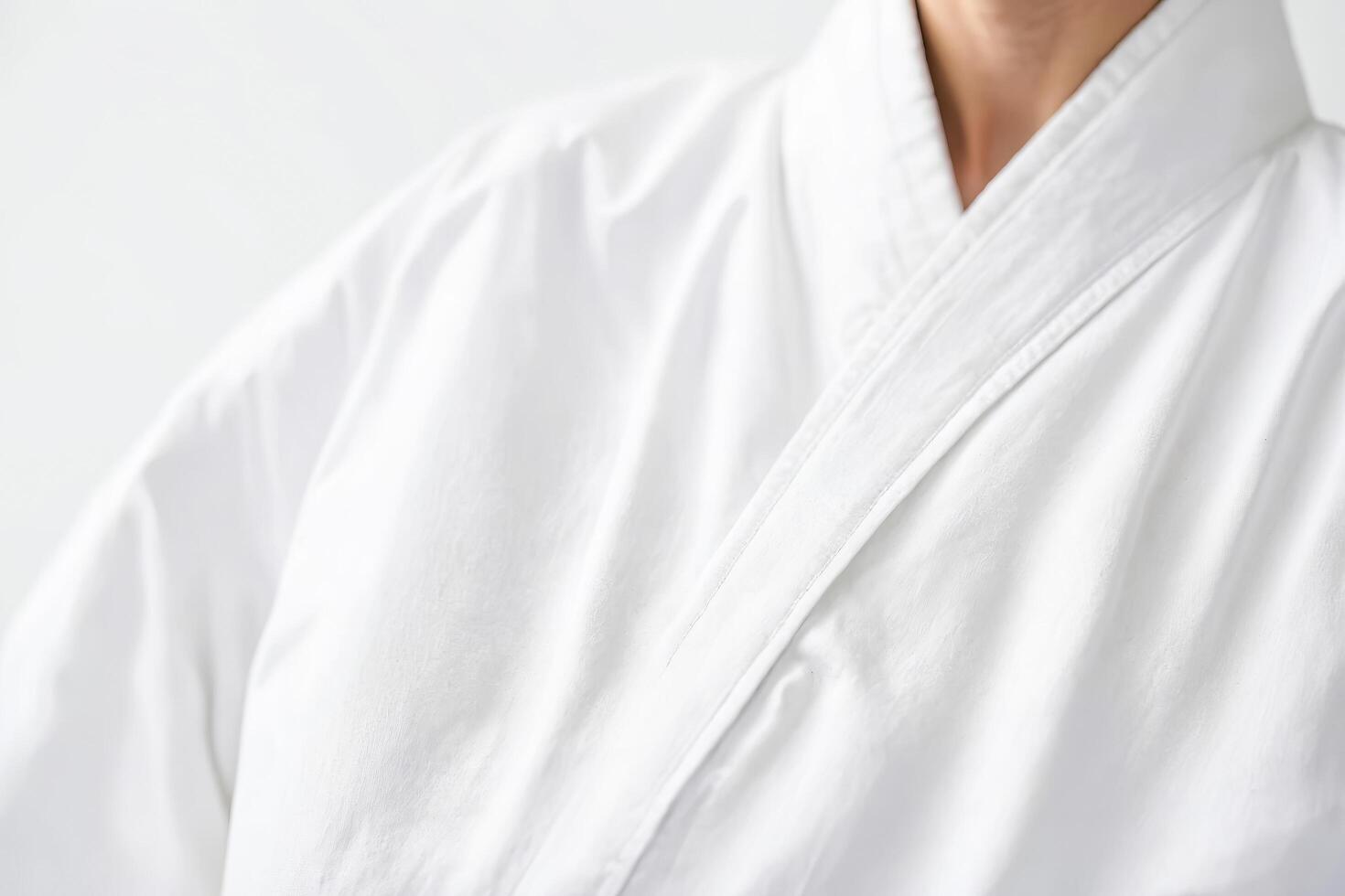 Closeup of a White Karate Uniform photo