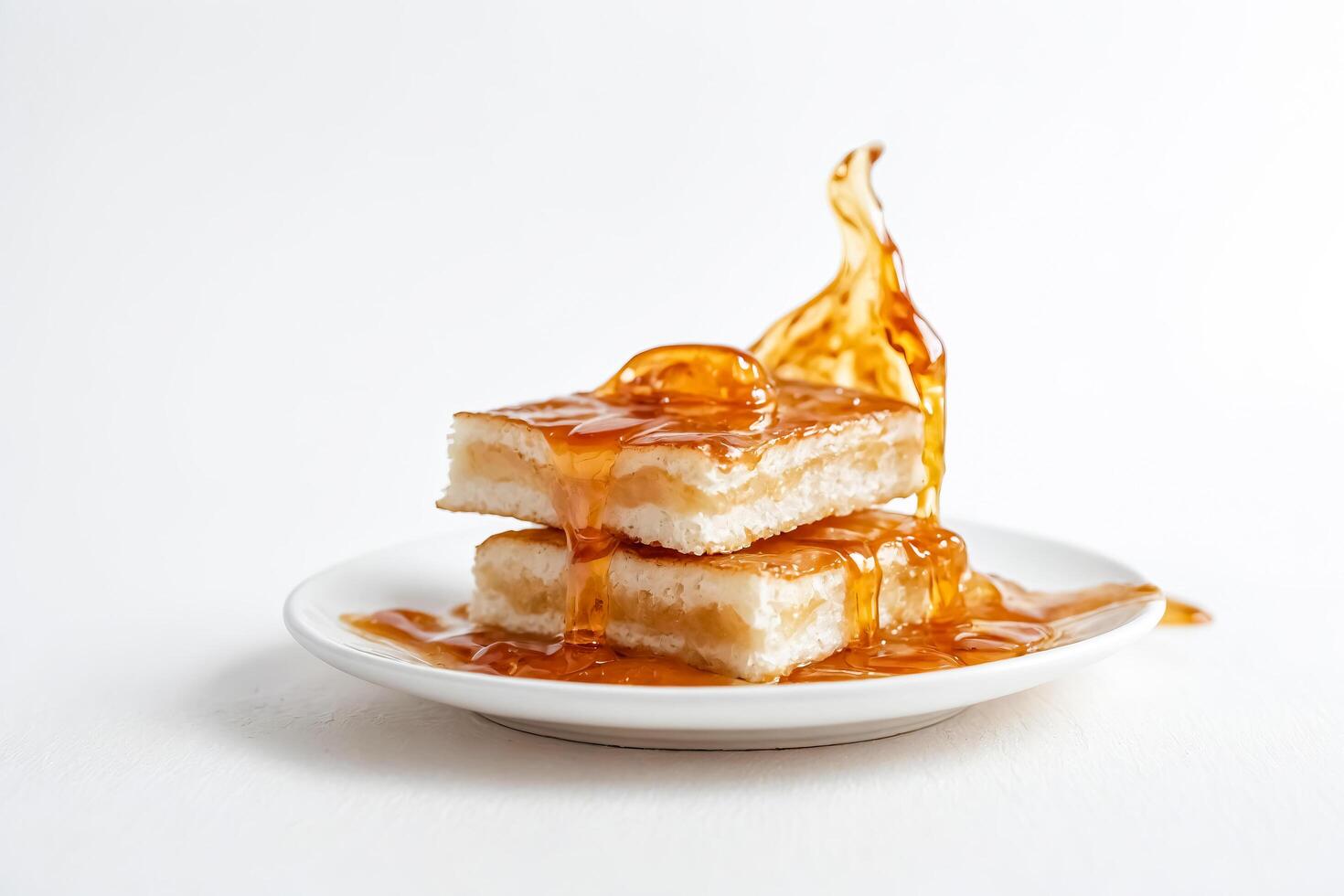 Caramel Drizzled Dessert on White Plate photo
