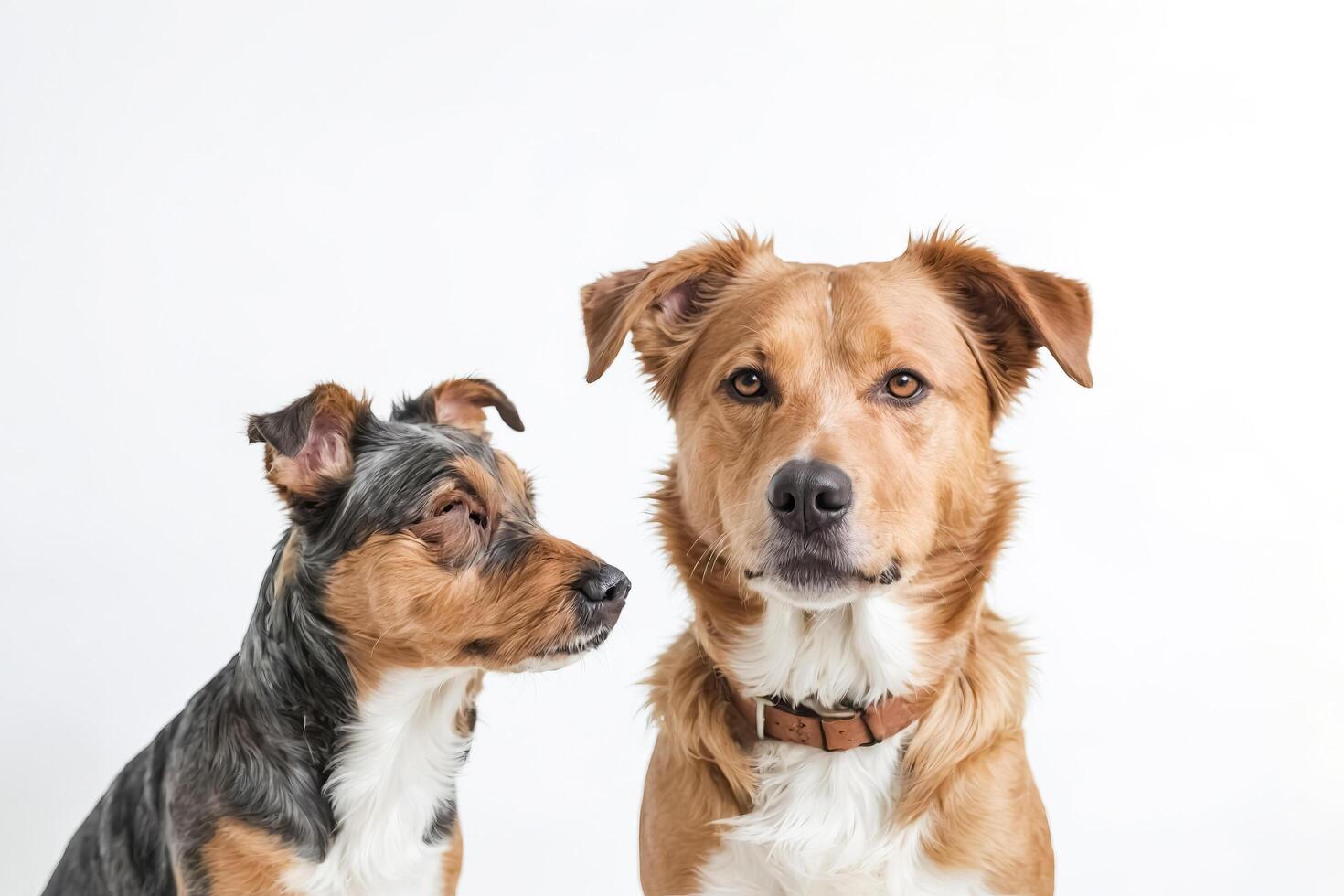 Two dogs looking at each other photo