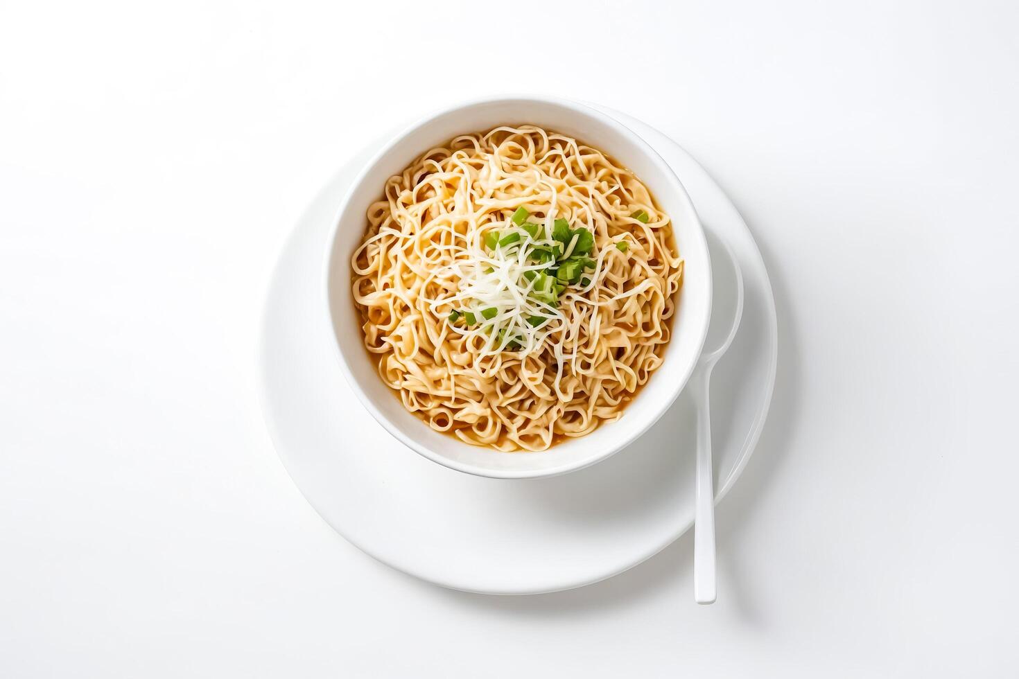 Bowl of Noodles with Green Onions and Broth photo