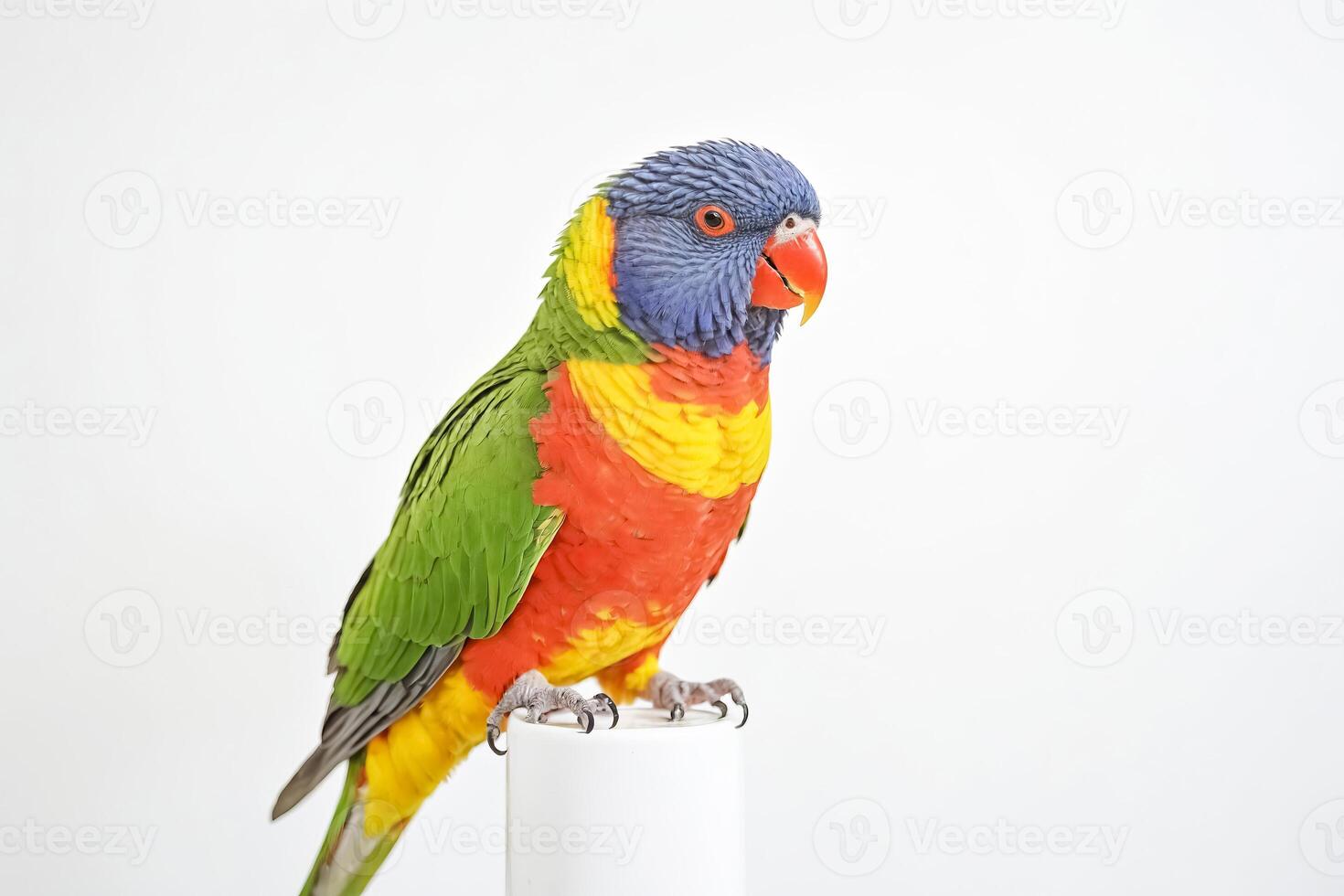 Colorful Rainbow Lorikeet Perched on White Cylinder photo