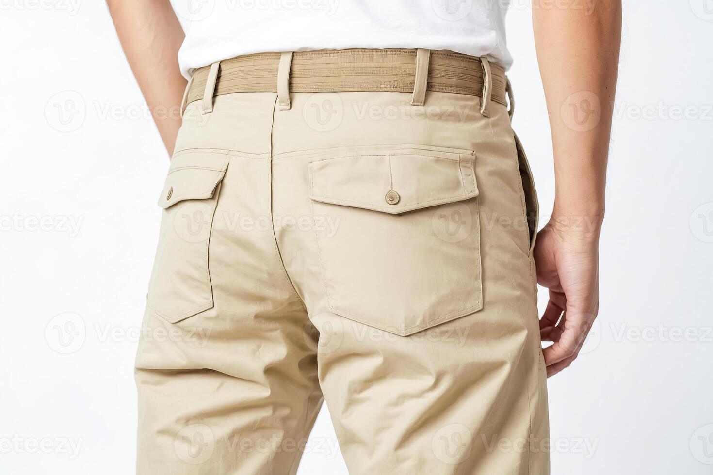 Beige Cotton Trousers with Back Pockets photo