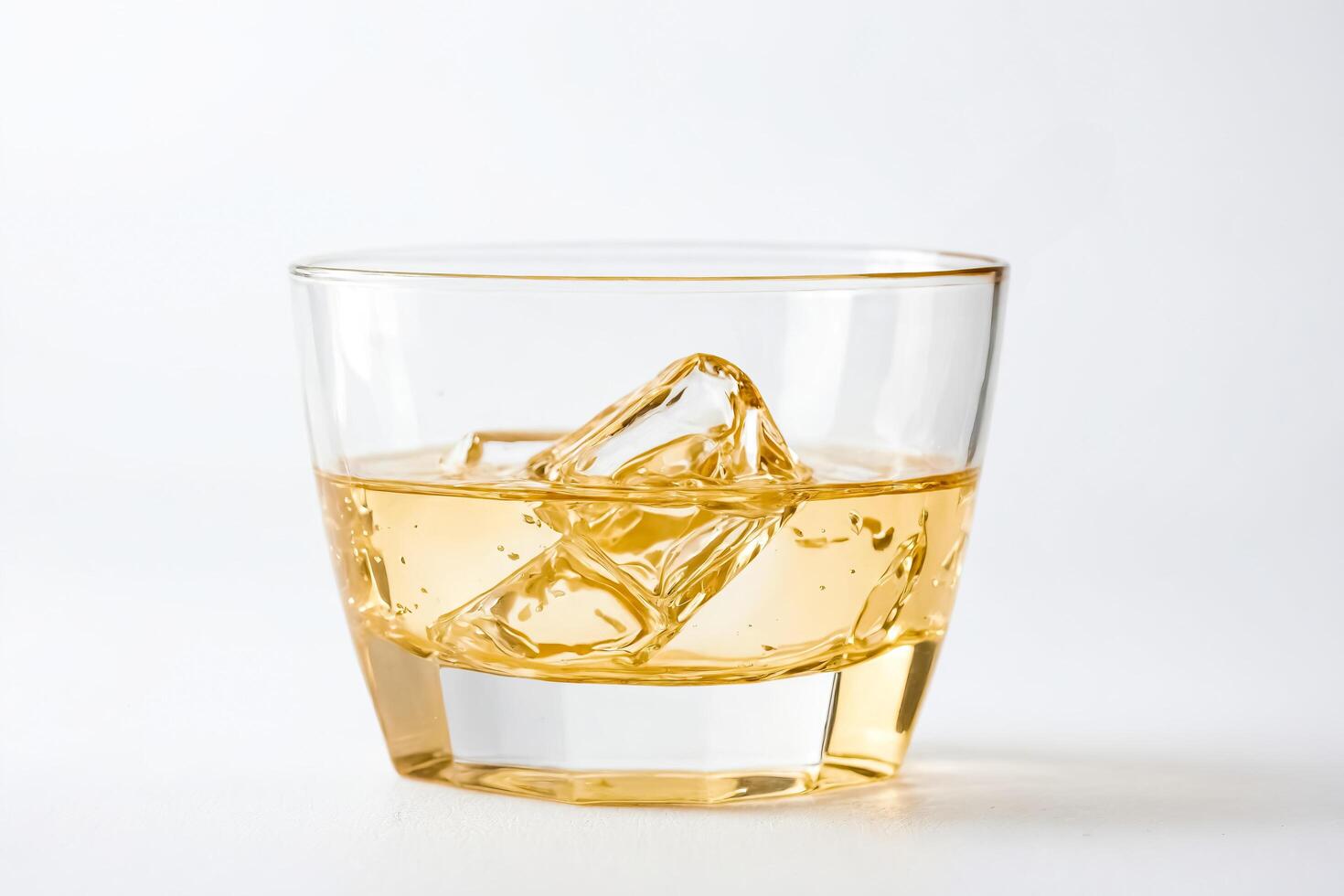 Whiskey with ice cubes in a glass photo