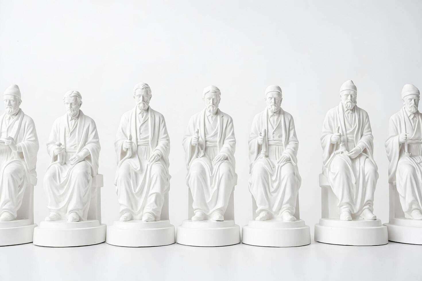 Row of White Statues of Men in Robes photo