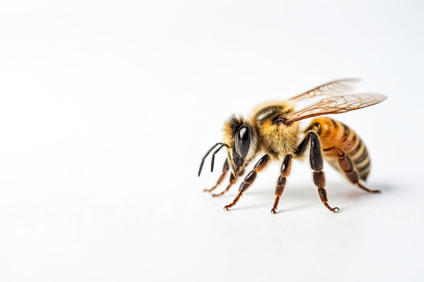 Close-up of a Honeybee on a White Background photo
