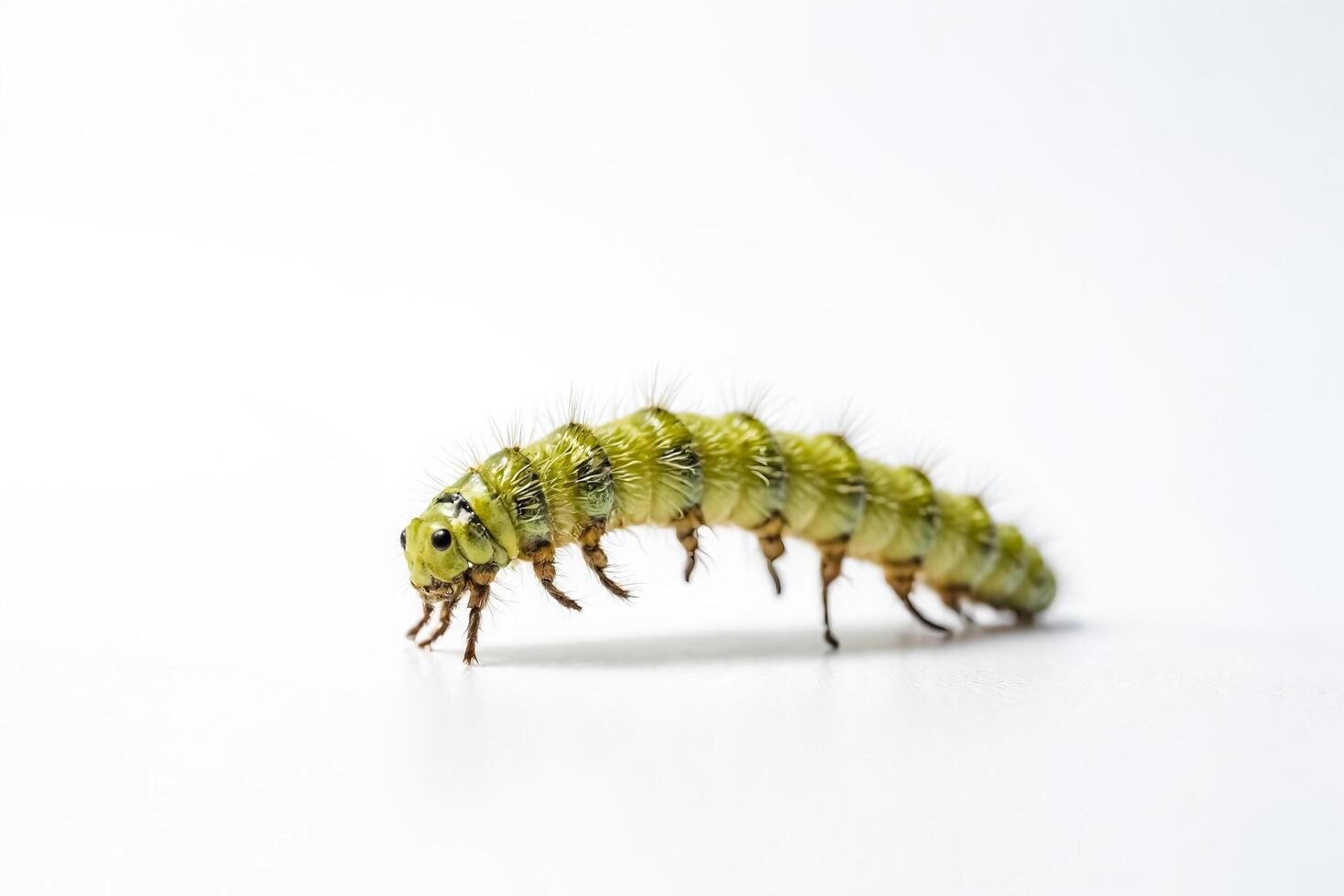 Green Caterpillar Crawling on White Background photo