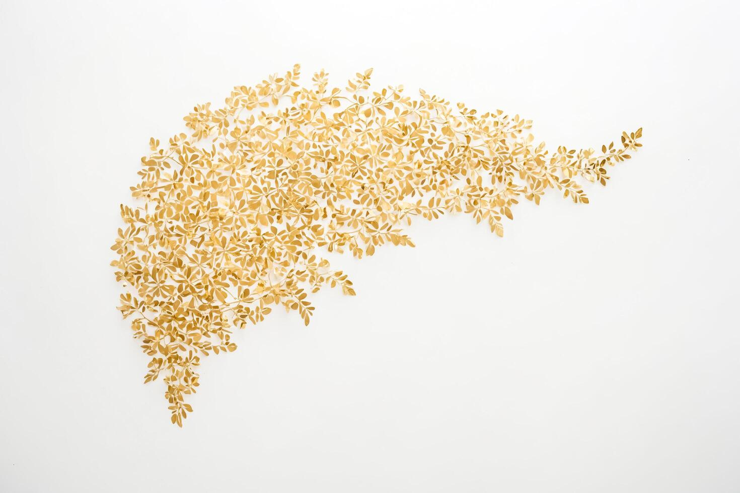 Golden leaves on white background photo