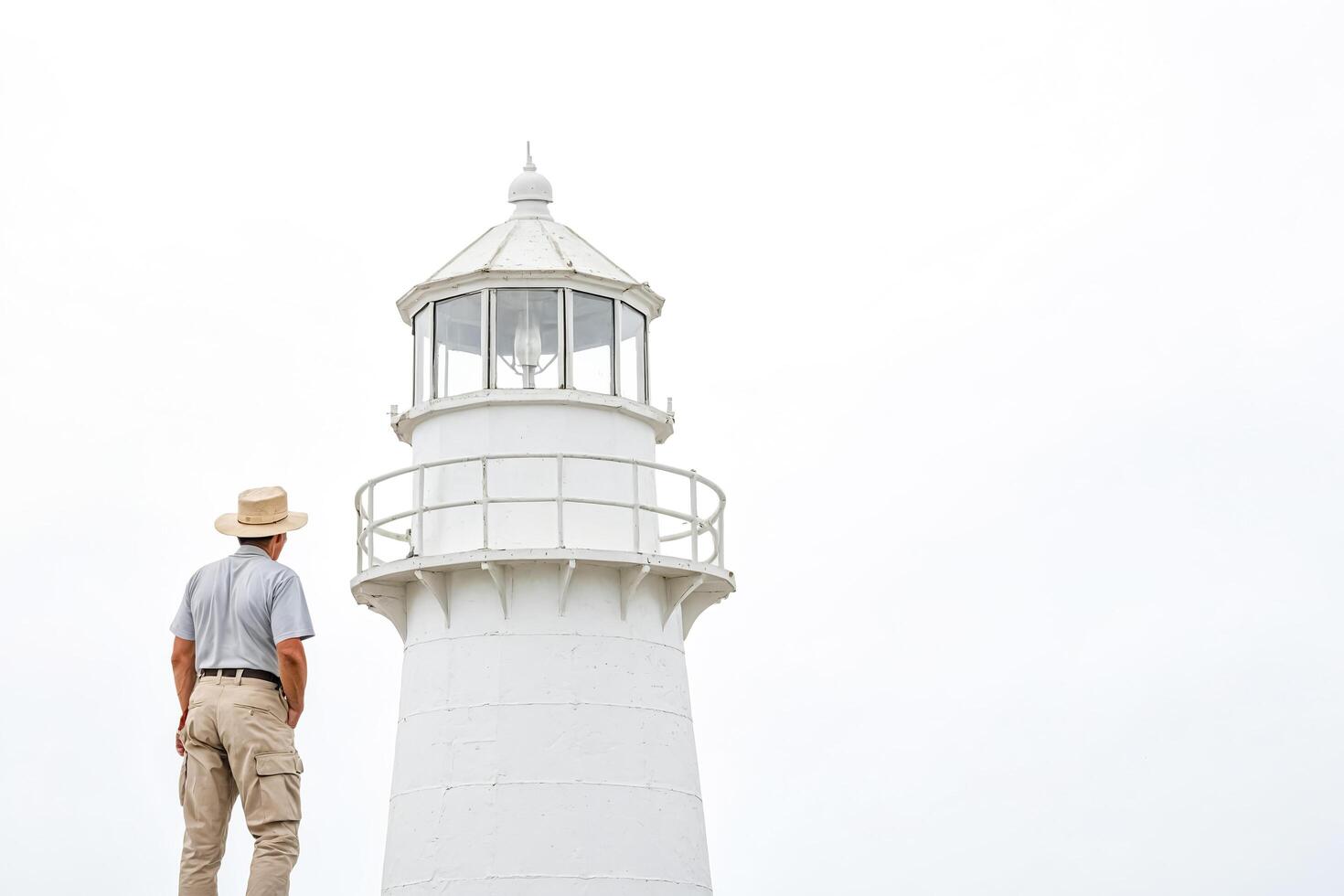 Man Standing By White Lighthouse photo