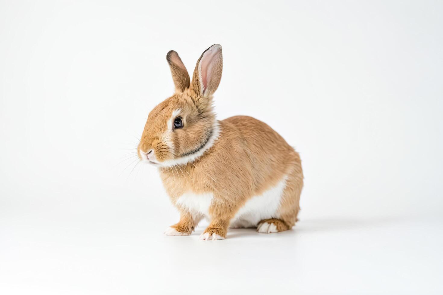 Cute Brown Rabbit Sitting on White Background photo