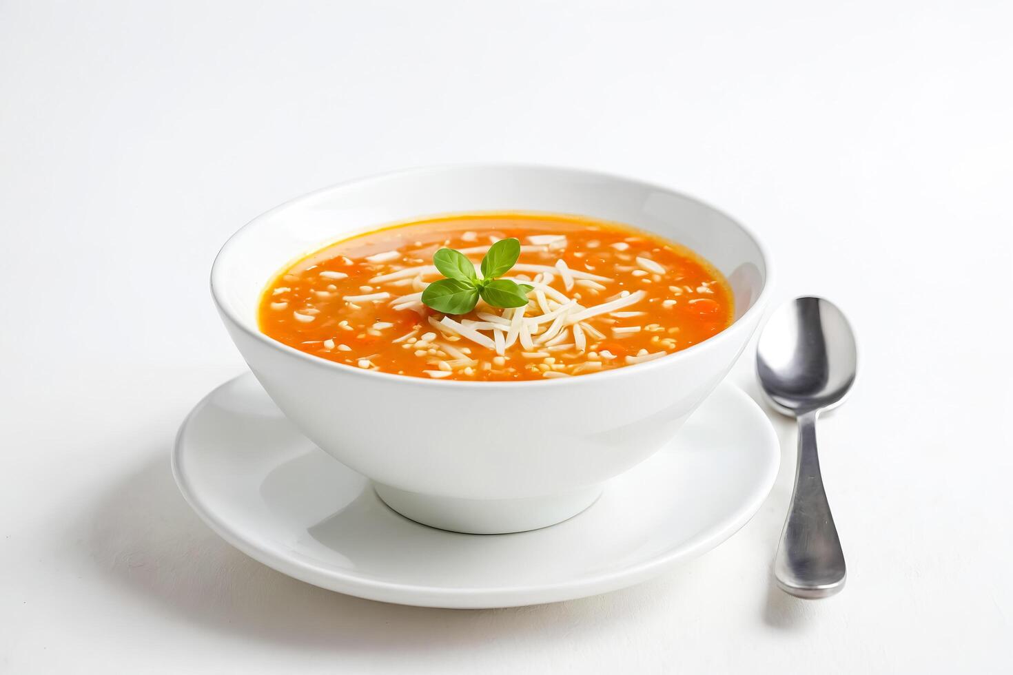 Close-Up of Tomato Soup with Rice and Cheese photo