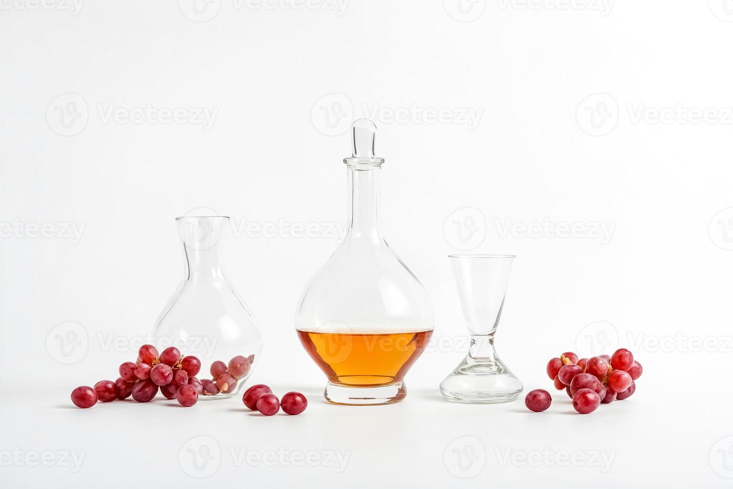 Still life with grapes and glass decanter photo