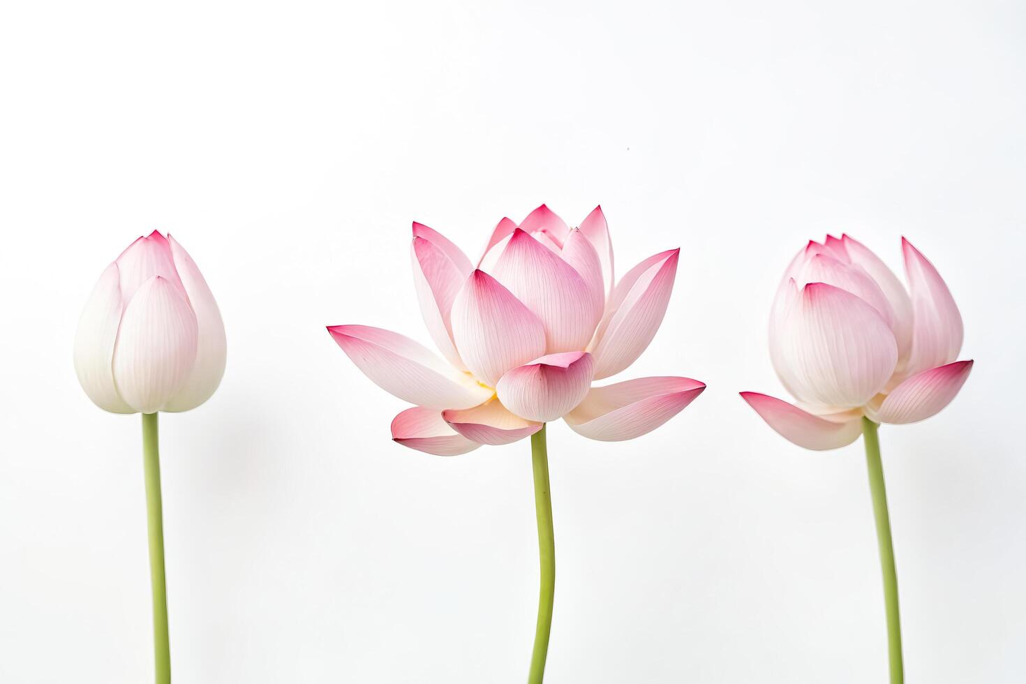 Pink Lotus Flower Buds and Blooms Isolated on White Background photo