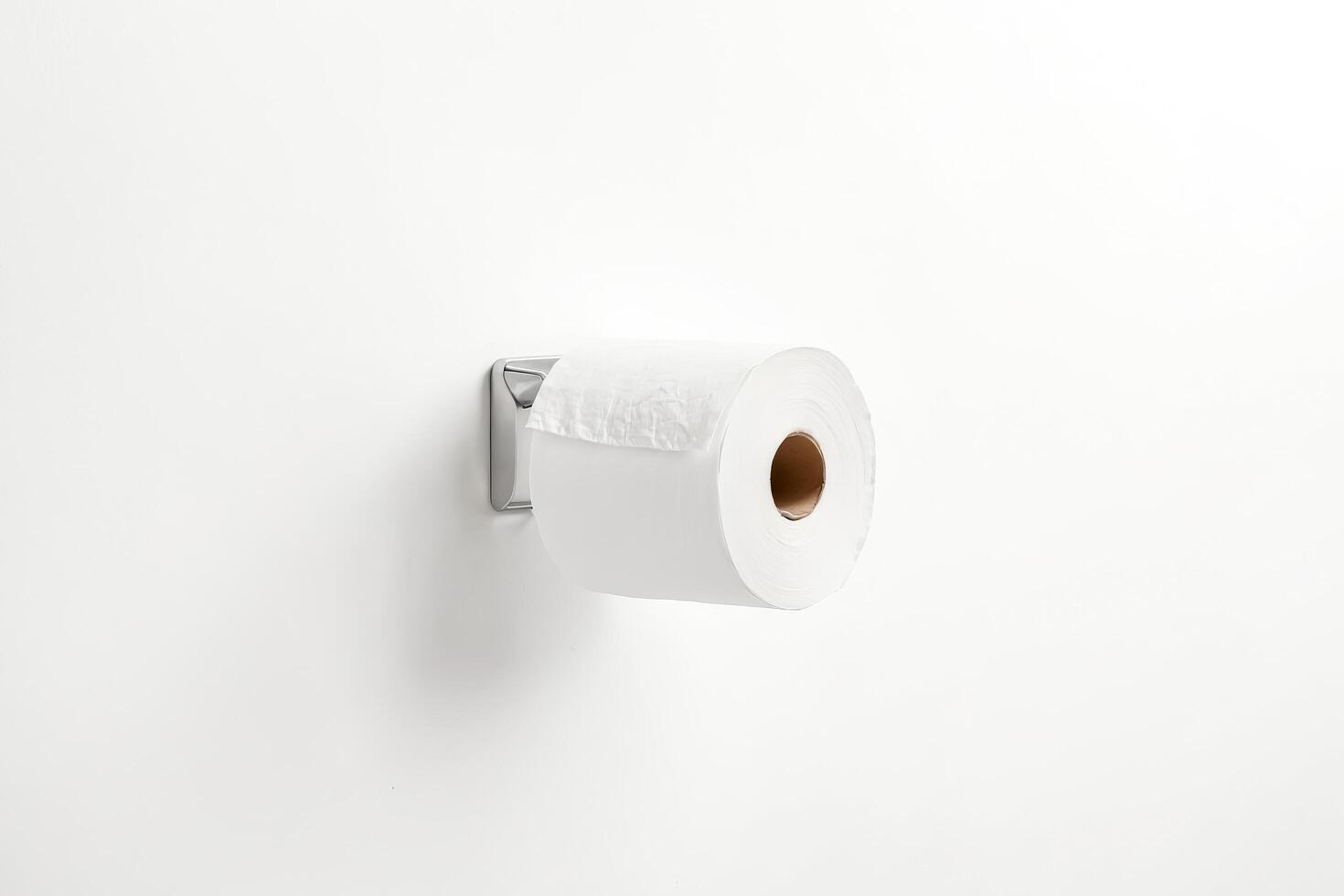 Close-up of a Roll of Toilet Paper on a Holder photo