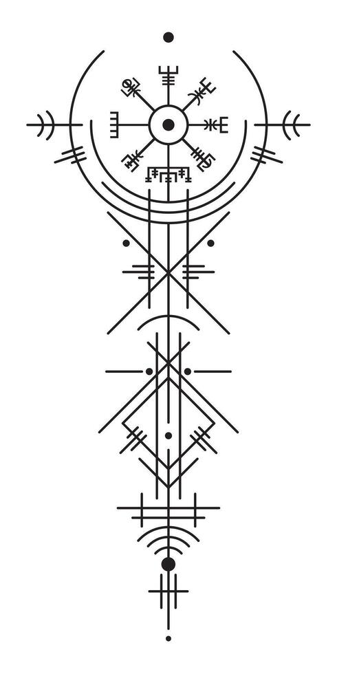 Magic ancient viking art deco, Vegvisir magic navigation compass ancient. The Vikings used many symbols in accordance to Norse mythology, widely used in Viking society. Logo icon Wiccan esoteric sign vector
