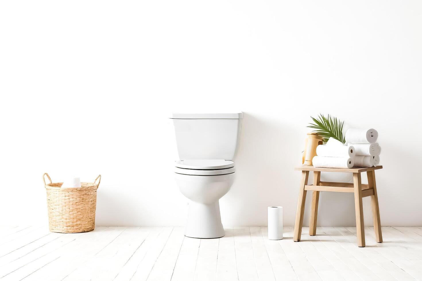 White Toilet in Minimalist Bathroom Interior photo