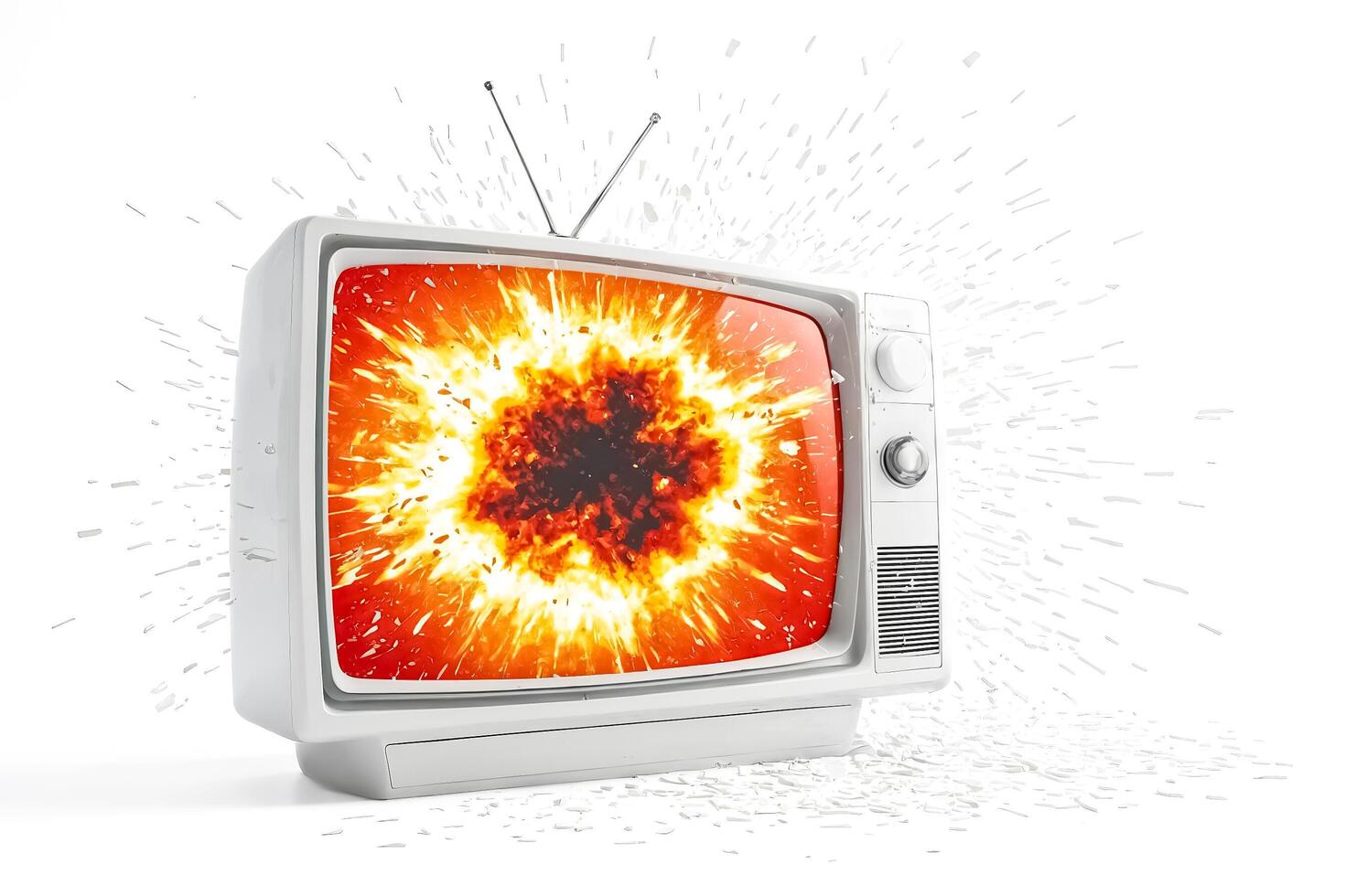 Vintage Television Exploding with Fire and Smoke photo
