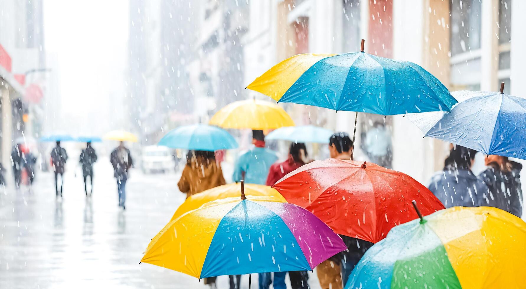 Colorful Umbrellas in the Rain photo