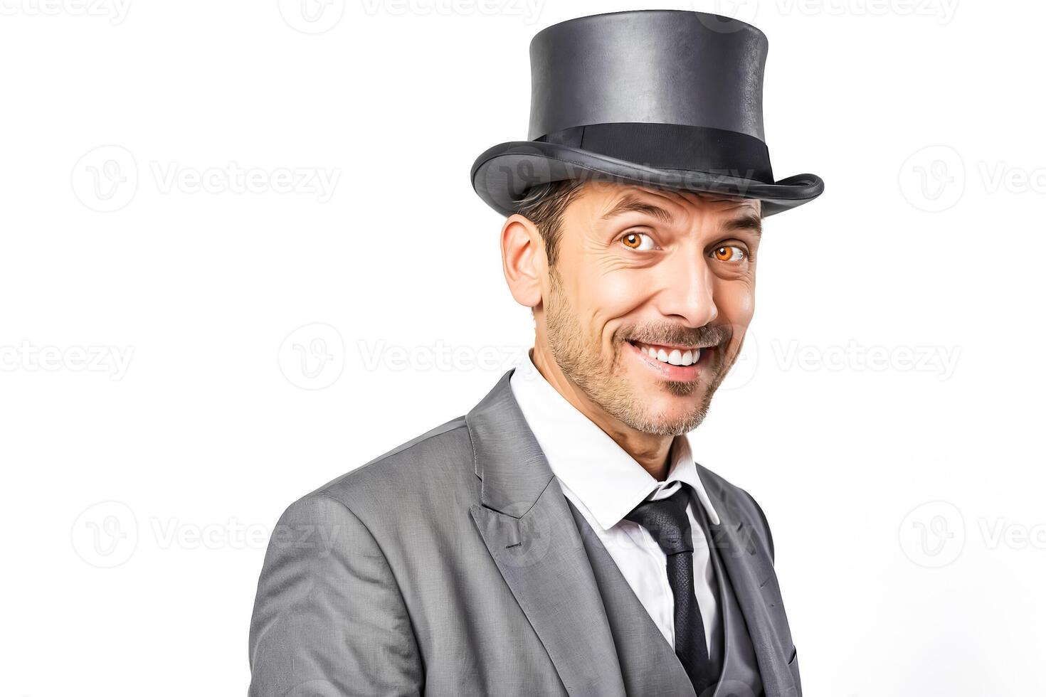 Portrait of a smiling man in a top hat and suit photo
