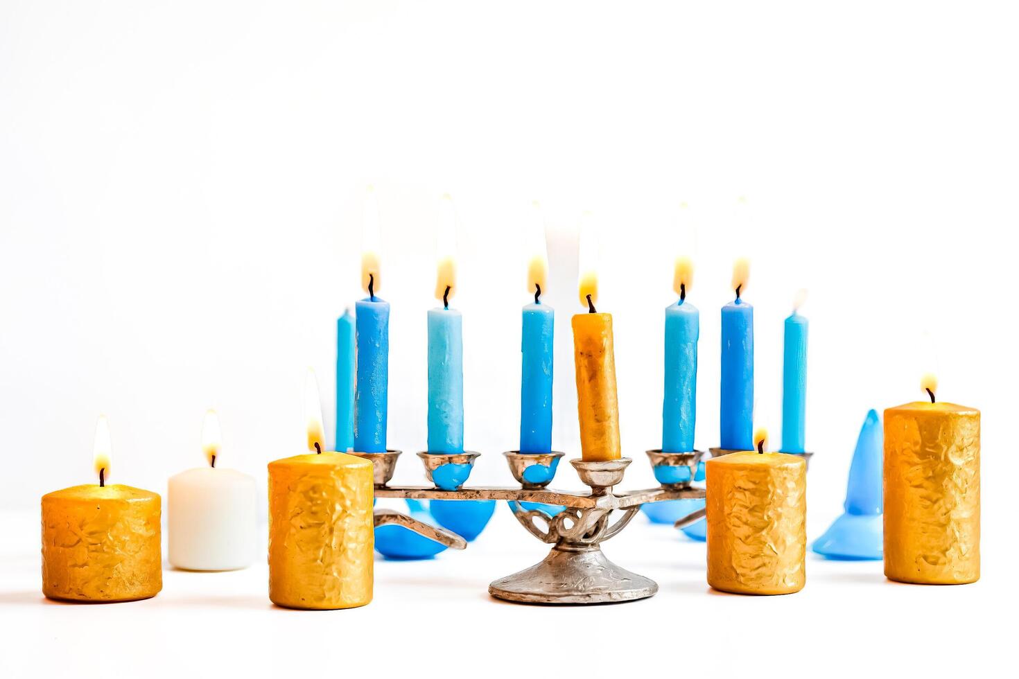 Menorah with Blue and Gold Candles photo