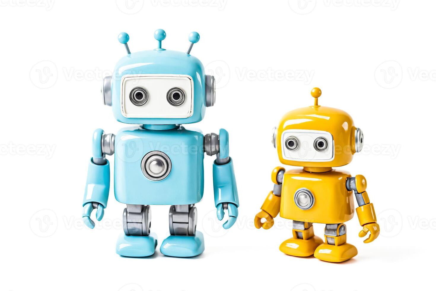 Two Toy Robots Standing Side by Side photo