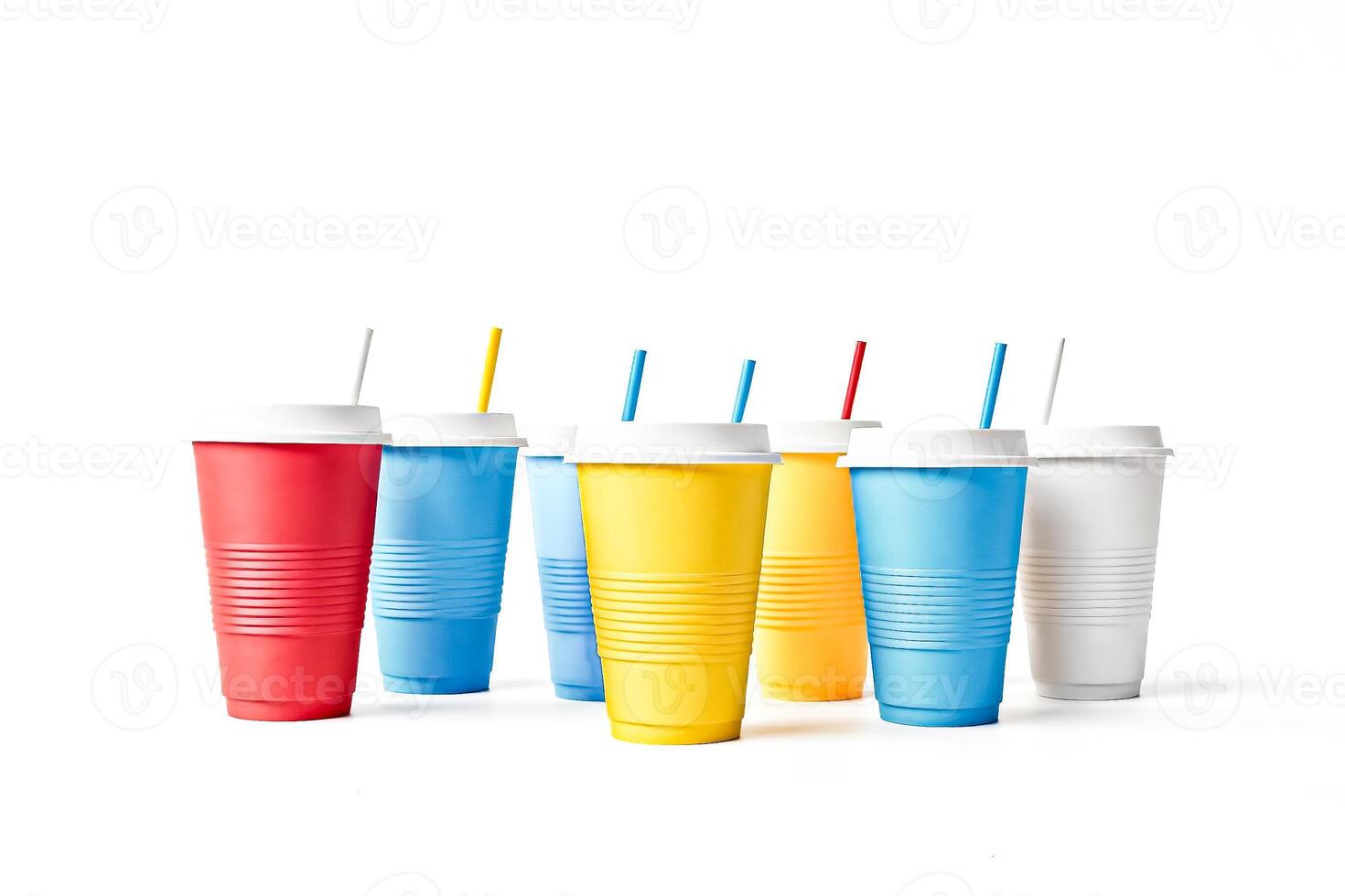Colorful Plastic Cups with Straws photo
